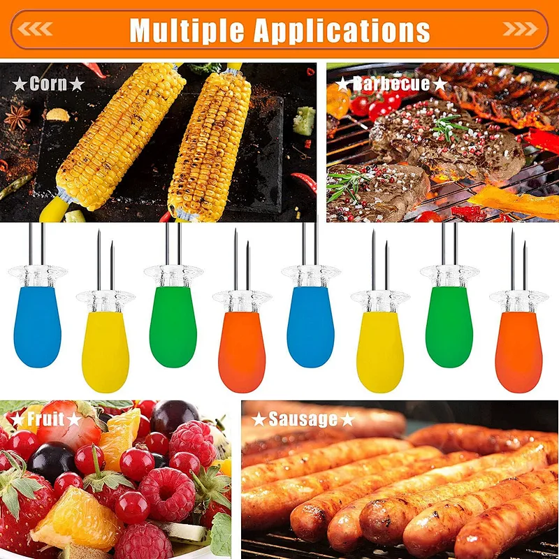 12pcs Stainless Steel Corn Holders Grill BBQ Tools Corn Skewers Forks For Home
